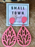 Wooden Teardrop Earrings — Light Pink