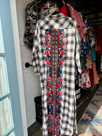 White & Navy Floral Duster