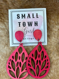 Wooden Teardrop Earrings — Dark Pink