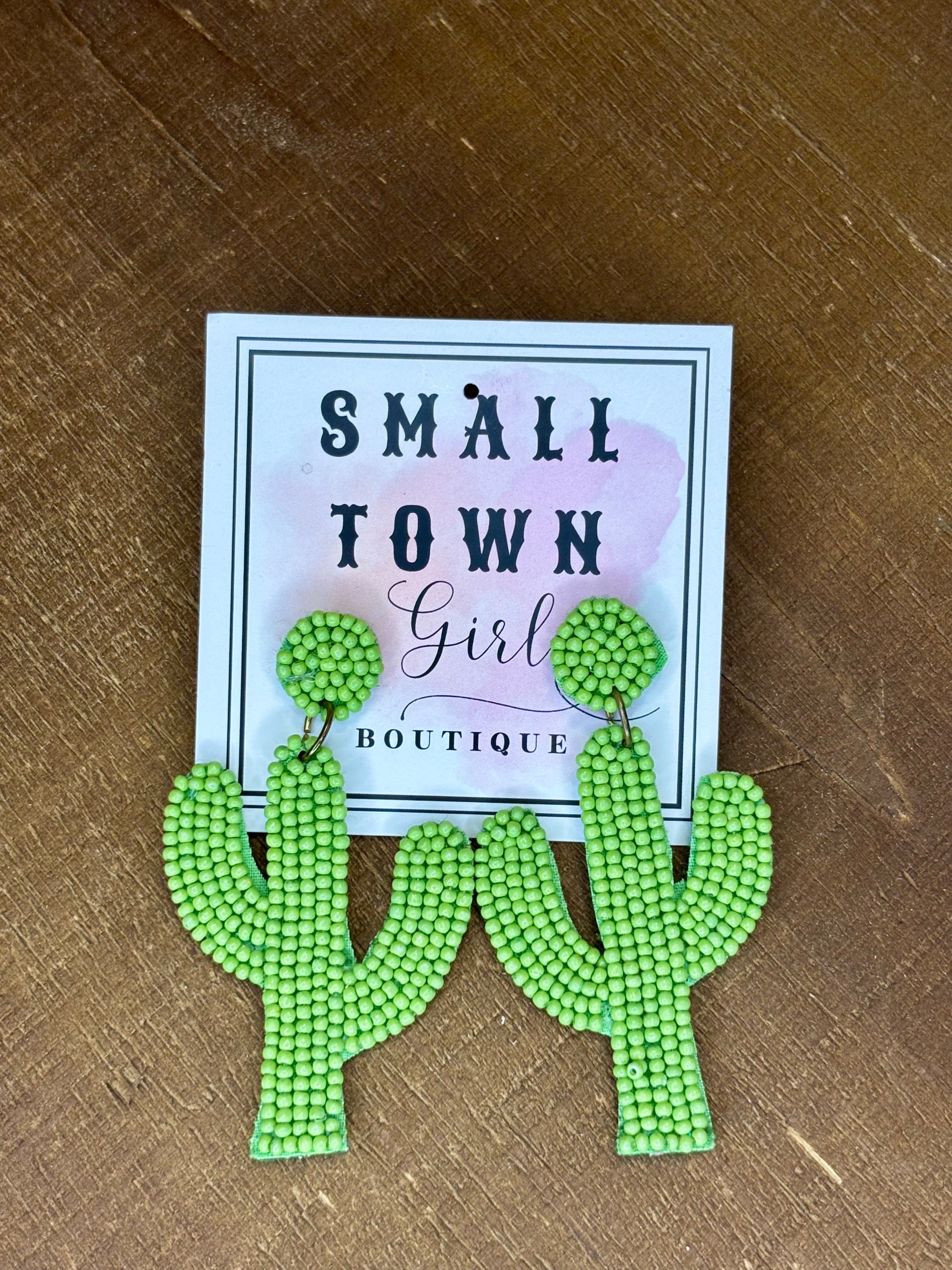 Beaded Green Cactus Earrings