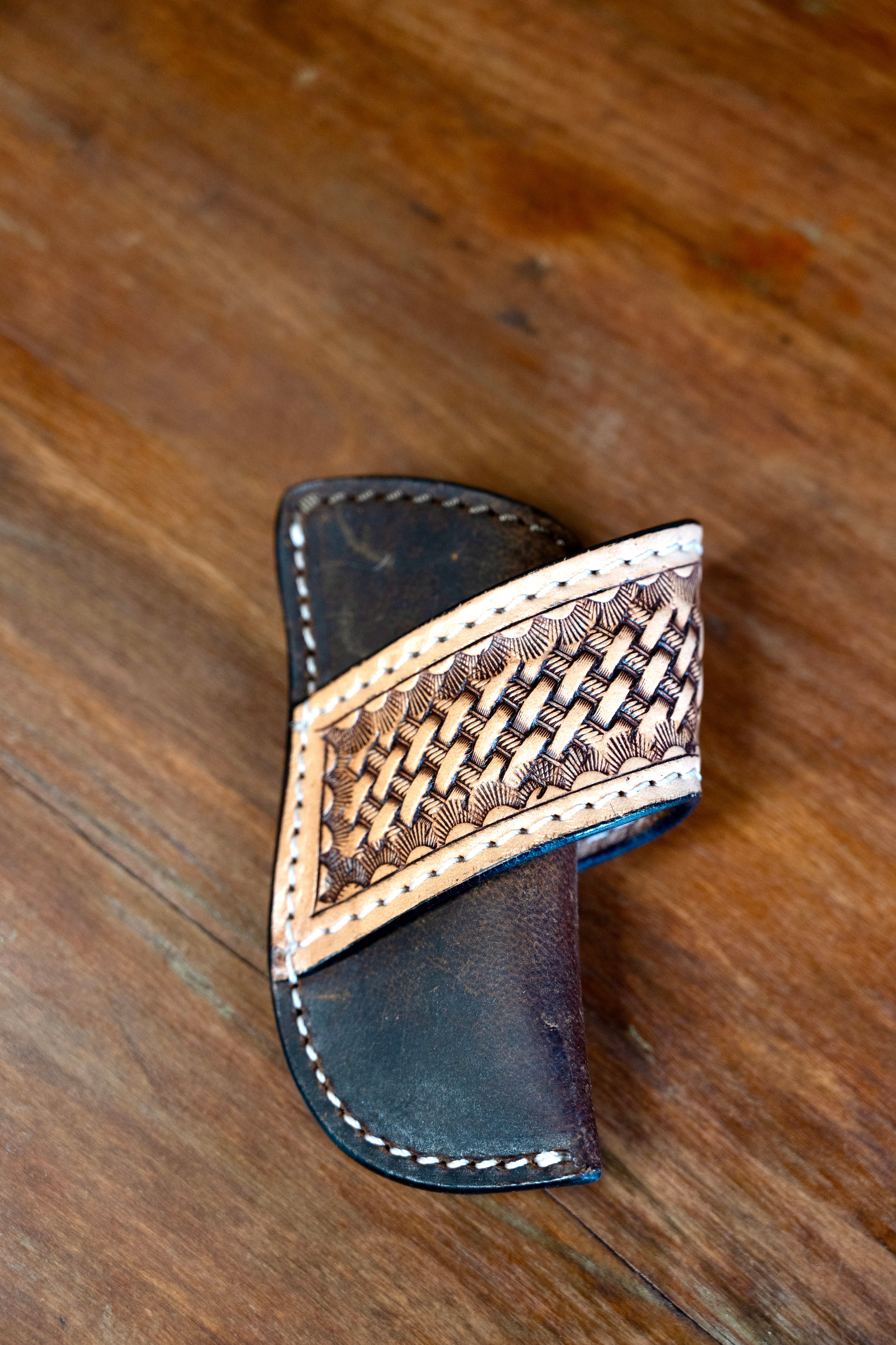 Basketweave Tooled Leather Sheath