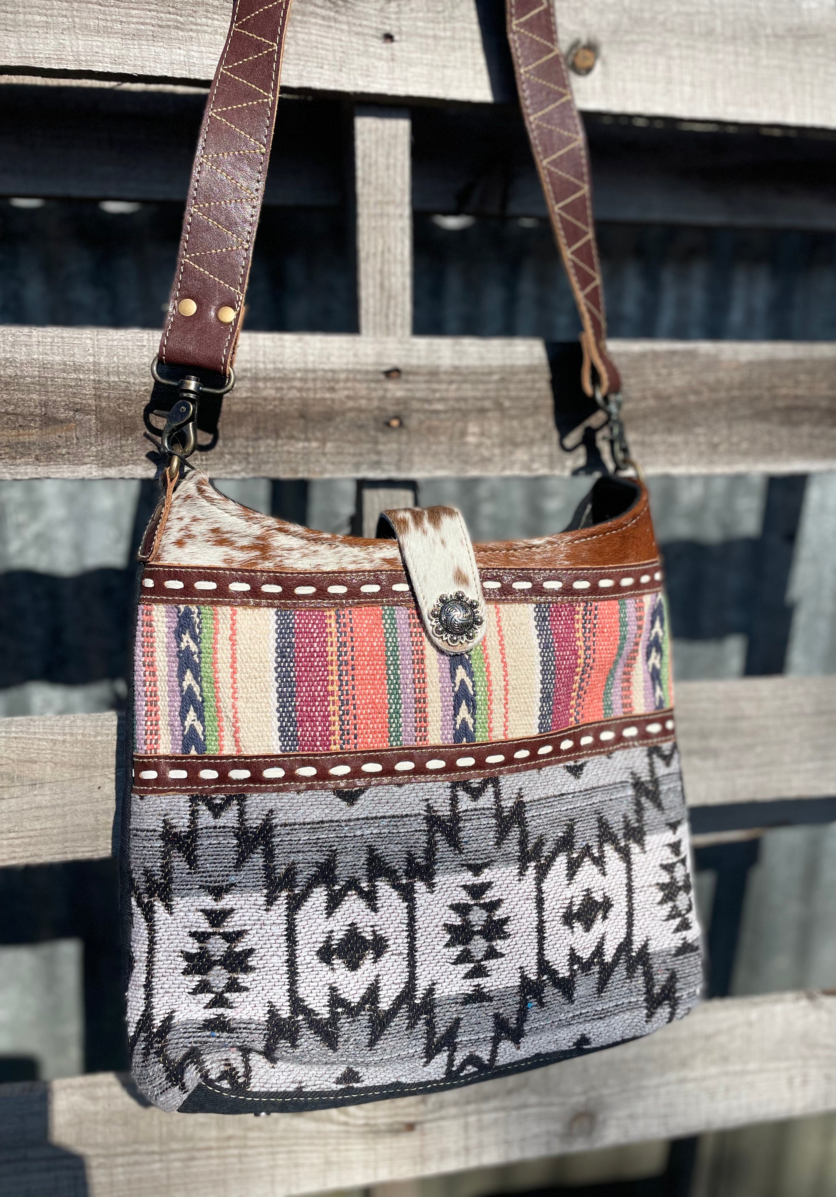 Cowhide Multicolor Aztec Purse